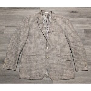 Joseph Abboud Heritage Men's Grey 100% Linen Unstructured Plaid Blazer Size 44S